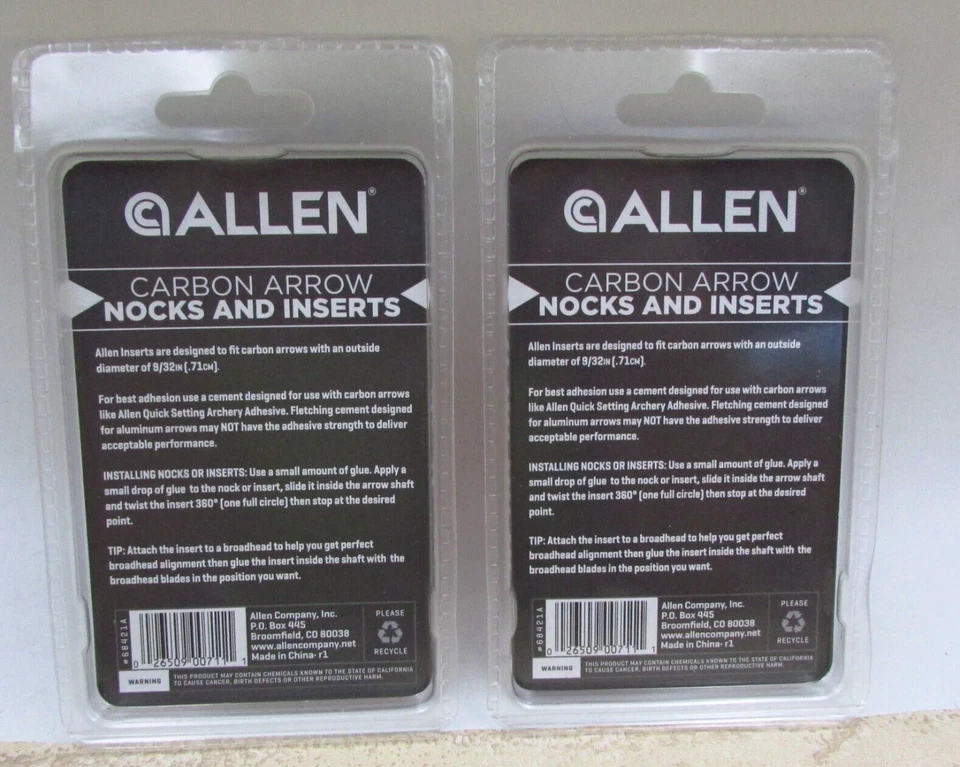 2 Packs ALLEN Carbon Arrow Nocks & Inserts For 9/32" Arrows  24 Pcs, Bow Hunting - Image 2 of 2