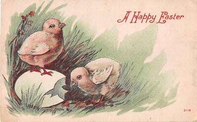 Cute Hatching Chicks on 1911 Easter Postcard - No. 3118