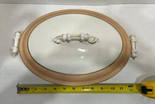 Old Paris Haviland Porcelain  Covered Vegetable Dish Pink Band Worn Gold Gilding