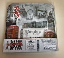 The Leonardo Collection London England Heat-Resistant Laminated Coasters 4 Pack