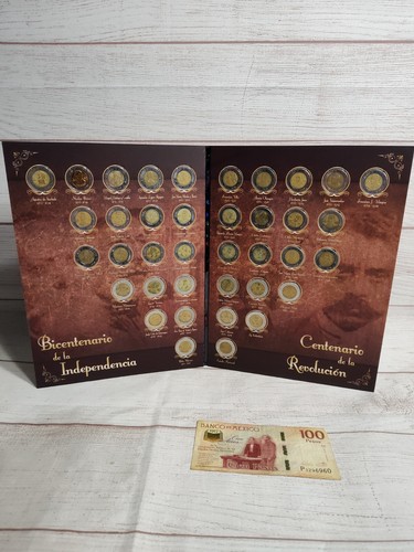 1 Satz Album 38 Cinco fünf 5 Pesos Moneda Münzen Bicentennial Centennial Mexiko 10 - Bild 2 von 8
