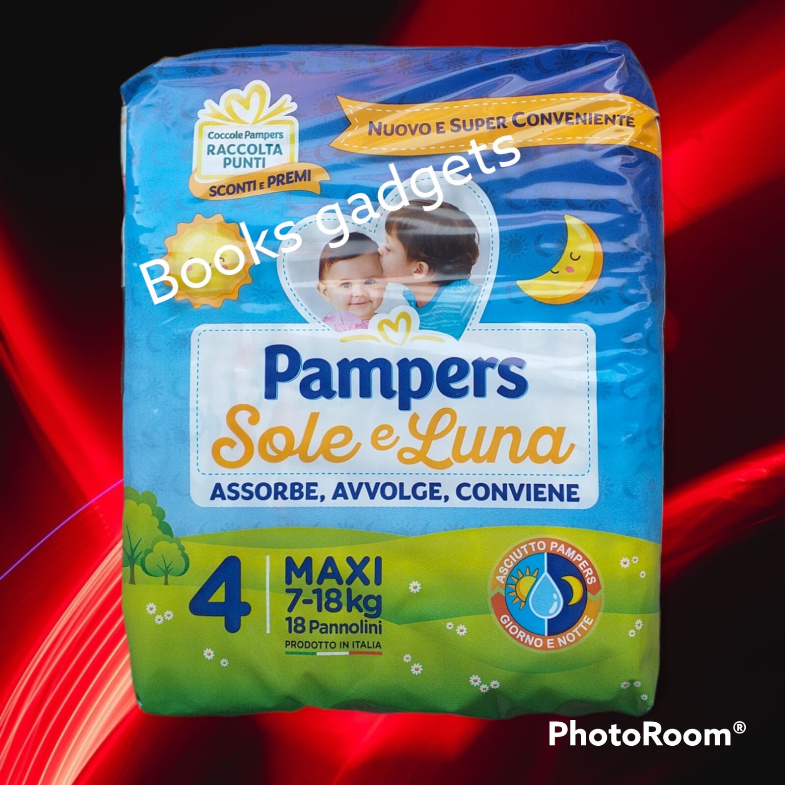 9 Pacchi (162 Pannolini) Pannolino Pampers Sole e Luna Taglia 4 (7/18 Kg)