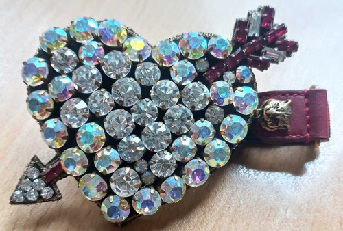 GENUINE GUCCI CRYSTAL PIERCED HEART WEB GROSGRAIN BRACELET - STATEMENT PIECE! - Bild 1 von 4