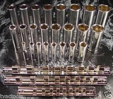 27pc METRIC DEEP CHROME SOCKET SET w/ HOLDER TOOL 1/4 3/8 1/2 " drive 2nlt-9
