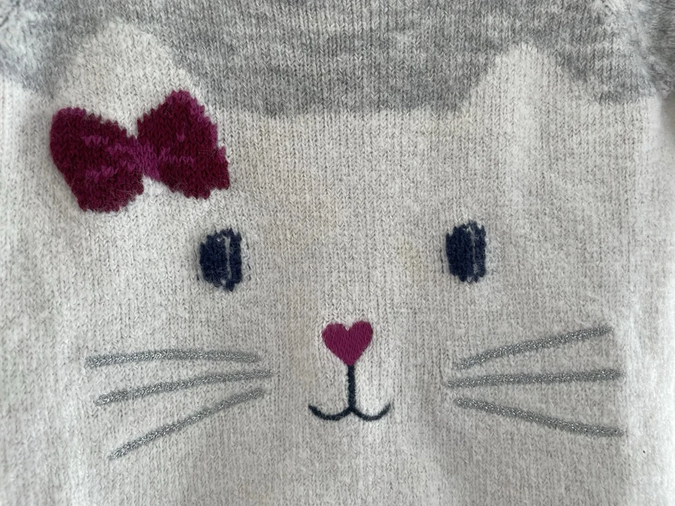 Suéter Carter's Bebé Niñas Lindo Gato Mezcla Acrílico Cuello Redondo Manga Larga Gris 9M Foto 3 de 4