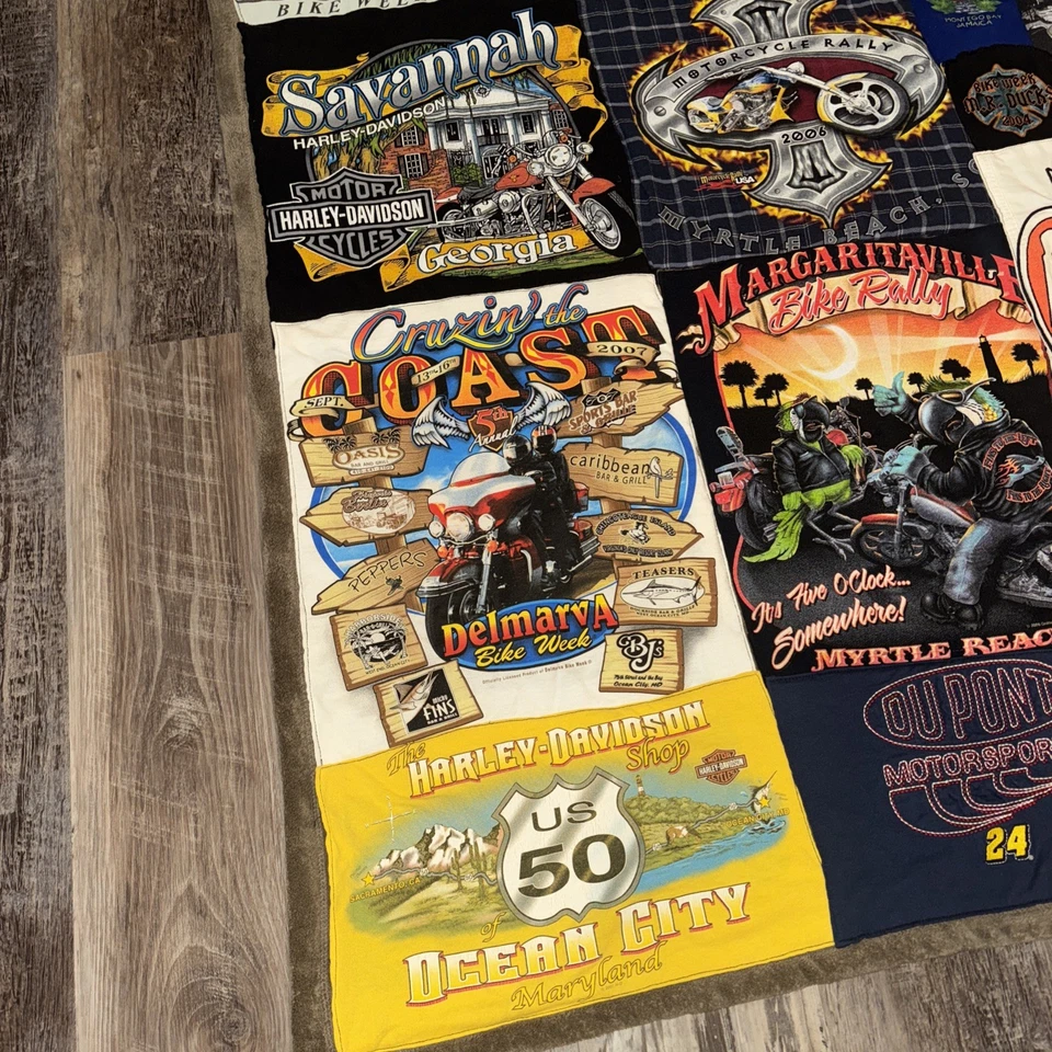 Vintage Harley Davidson T Shirt Quilt Handmade Blanket  57" X 66" (50) - Image 4 of 4