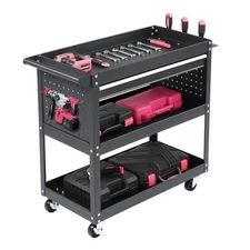 Steel Rolling Service Tool Cart 3 Tires,Heavy Duty Utility Cart on Wheels 330 lb