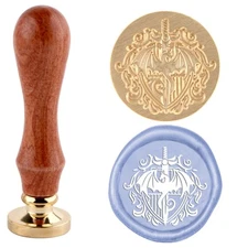 Wax Seal Stamp, Dragon and Sword Design, Removable Brass Head, Wooden Handle