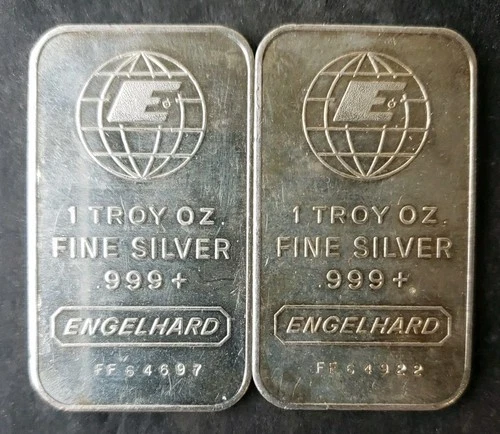 Two Engelhard 1oz Silver Bullhorn Bars