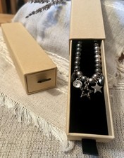 Bibi Bijoux Silver Tone Beaded Charm Necklace Charms Crystal Detail Gift Box