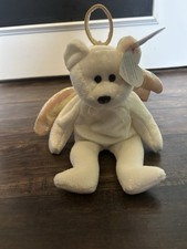 Ty Beanie Babies Halo the Angel Bear 8" Plush Toy 1998 RARE W/ BROWN NOSE