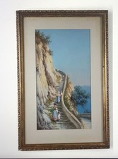 Dipinto orig Antonio Coppola (1850-c.1916) GUAZZO SU CARTA INCORNICIATO scena Italia