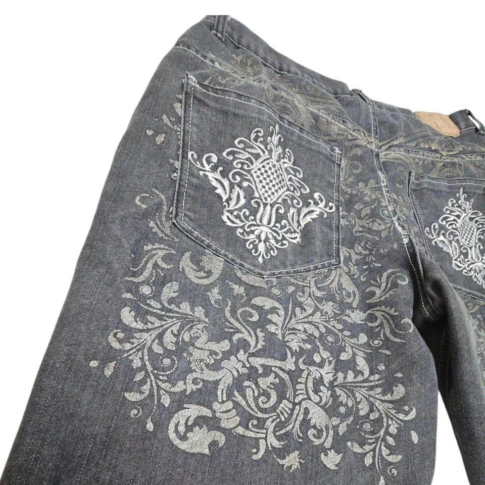 Vintage Y2K Red Ape Skatista Baggy Bordado Preto Denim Jorts 40 Streetwear - Imagem 3 de 4