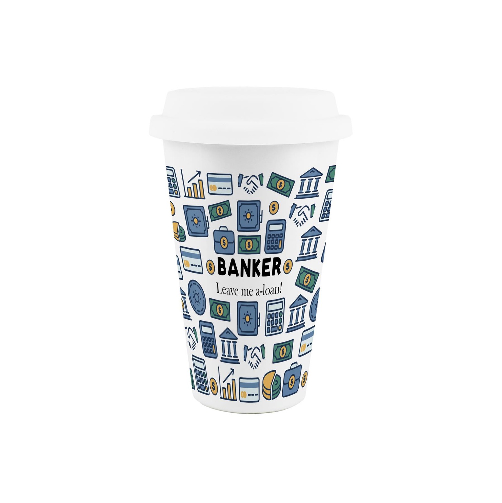 Banker Ceramic Travel Mug - Reusable Drinks Cup Gift for Finance Assistants