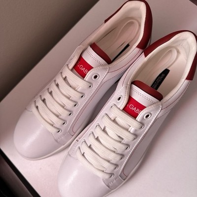 Dolce & Gabbana Men s Low-Top Sneakers White/Red Logo Lace-Up Size 8.5