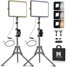 LED Video Light Kit 2800-6500K Dimmable with Tripod  Phone Holder for Streaming