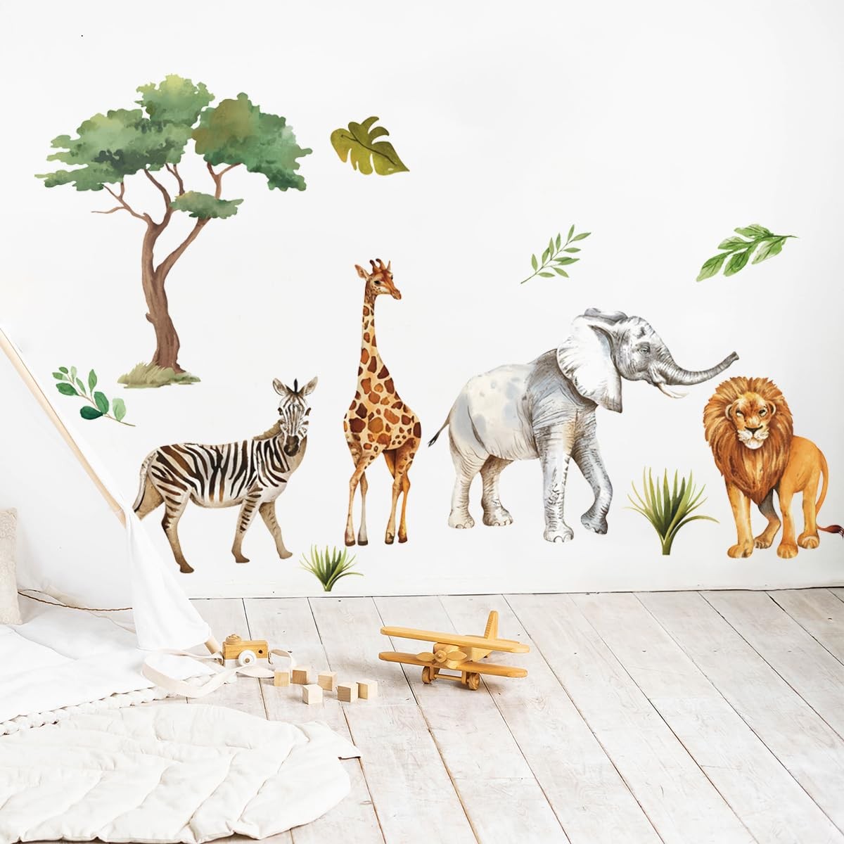 Stickers muraux Safari lavables grand format pour salle de jeux