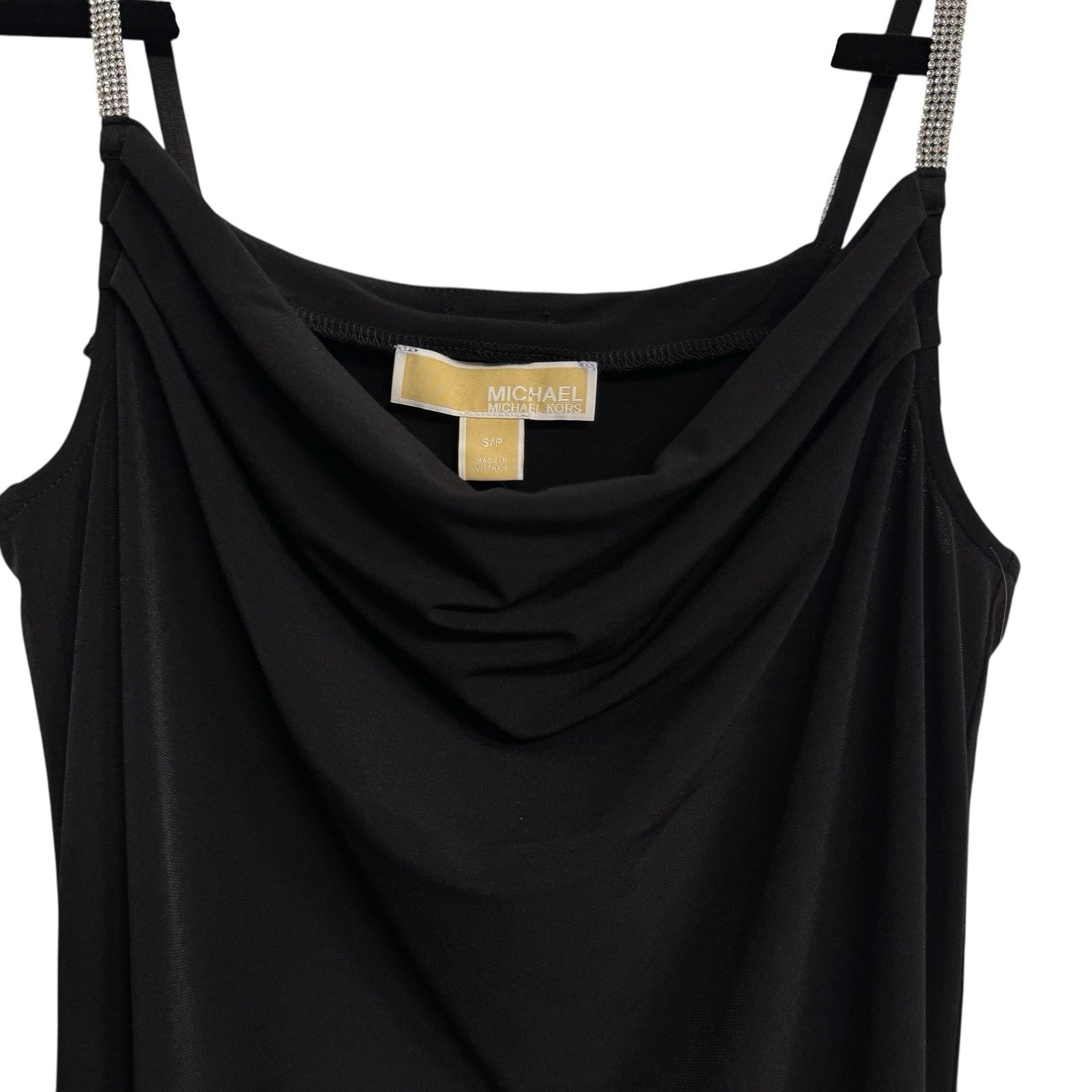 NEW Michael Kors Black Dress Crystal Rhinestone Strap Drape Sz S/P NWT MSRP $125 thumbnail 3