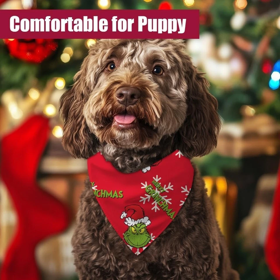 2PCS Funny Grinch Christmas Dog Bandanas Adjustable Double-Sided Scarf - Image 2 of 4