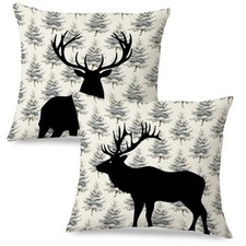 Rustic Winter Christmas Tree 18x18, Christmas Reindeer Reindeer Pillow Covers