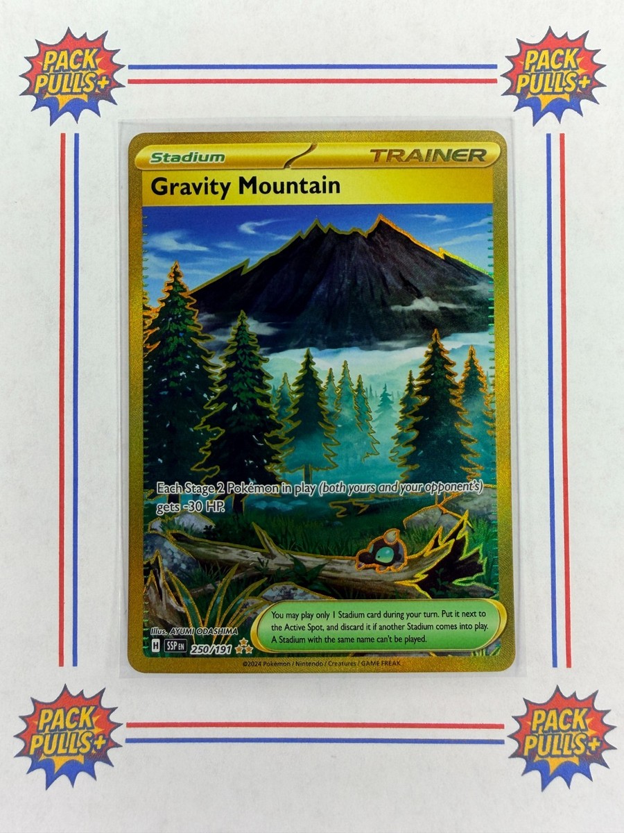 gold mountain pokemon card Gravity Mountain Hyper Rare GOLD Holo 250/191 Surging Sparks Pokemon TCG