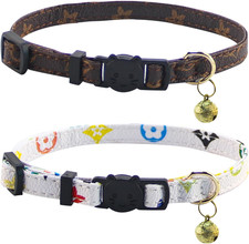 2-Pcs Breakaway Cat Collars Adjustable Kitten Collar with Bell Cotton White