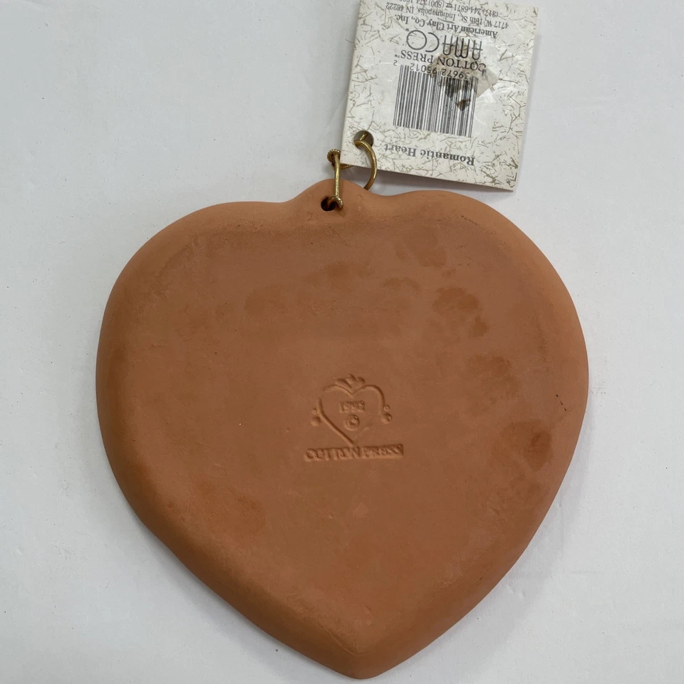 Prensa de algodón vintage 1992 terracota romántico corazón molde pájaros del amor flores 6" Foto 3 de 4