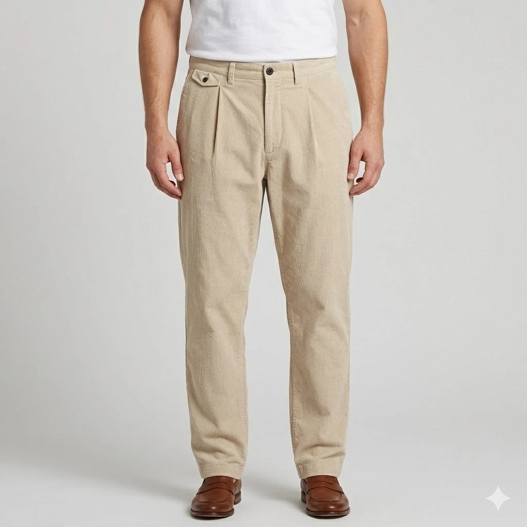 Banana Republic Corduroy Tapered Pleat Pants 35x30 Tan Beige