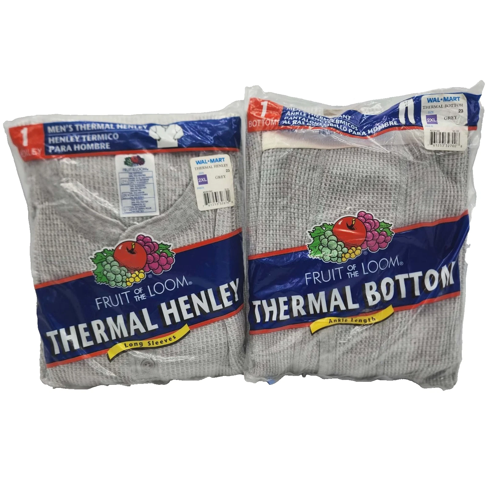 Fruit of The Loom Men's 2XL Thermal Henley & Bottom Pants Long Underwear Gray