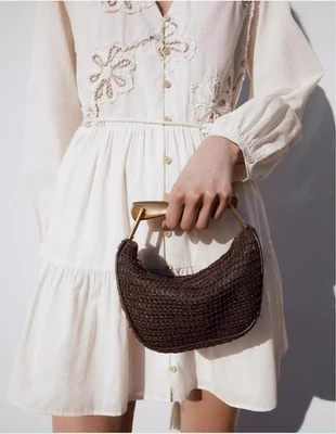 Zara Handbag Mini Bag Women Straw Bag One Shoulder Crossbody Zipper Woven Bag UK - Image 1 of 4
