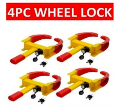 MKS 4X MORSETTO RUOTA PESANTE ANTIFURTO BLOCCO ROULOTTE RIMORCHIO SICUREZZA AUTO FURGONE + CHIAVE