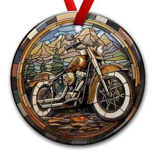 Motorcycle Ceramic Christmas Ornaments - Hanging on Xmas Tree - Biker Gifts f...