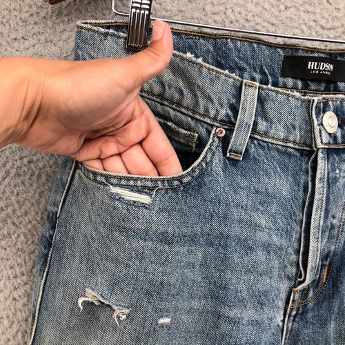 Hudson AXL Skinny Jeans Mens 31 Blue Denim Mid Rise Distressed Ripped Light Wash - Picture 6 of 20