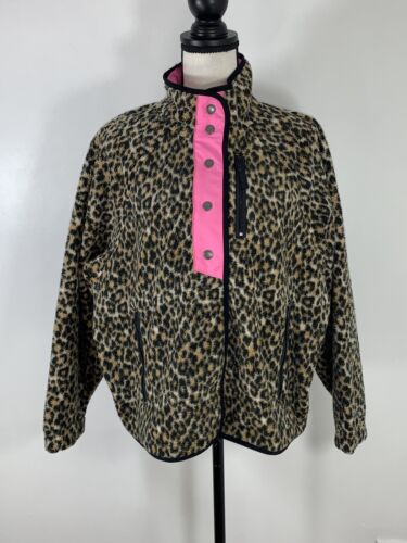 American Eagle Leopard Print Neon Pink Fleece Bomber Jacket Size S