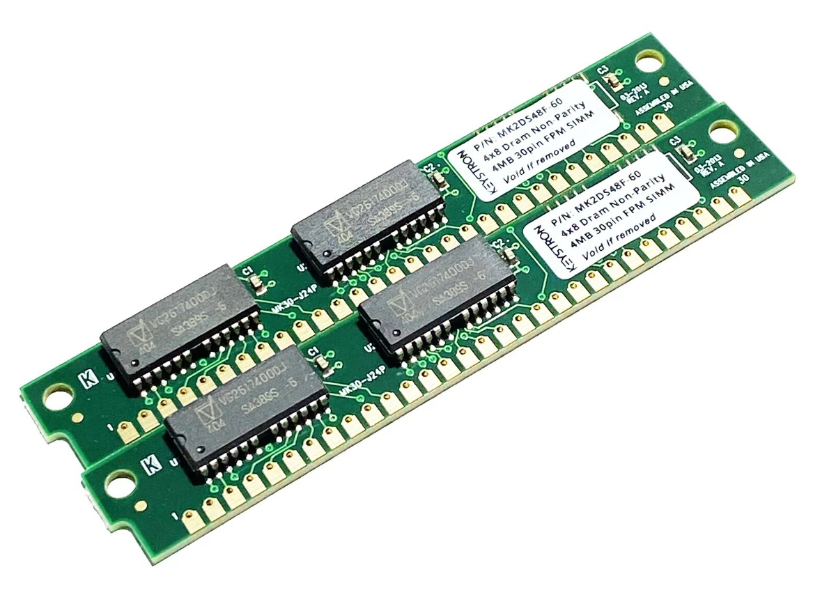 Lot De 2 Modules Mémoire SIMM 72 Broches 16MB FPM Parité 60ns - 32MB Total - Testés Fonctionnels - Occasion