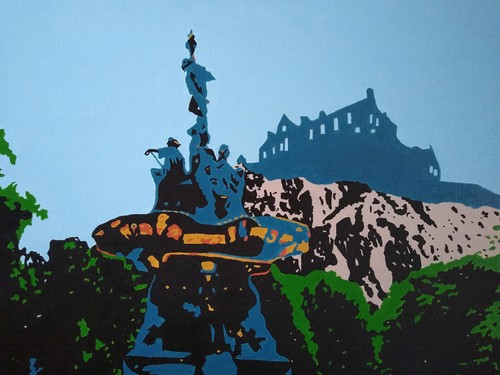 Edinburgh Castle Painting Ross Fountain Princes St Gardens Scotland Framed Art - Picture 5 of 5