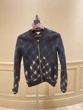 Kenzo Wool Rare “fire” Argyle Bomber Jacket Sz Small Women. Blk With Blue White.