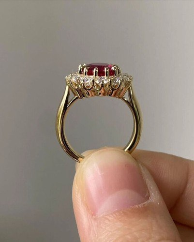 3.10 Ct Ruby & Lab Grown Diamond Anniversary Solitaire Ring 14K Solid Yellow - Picture 4 of 4