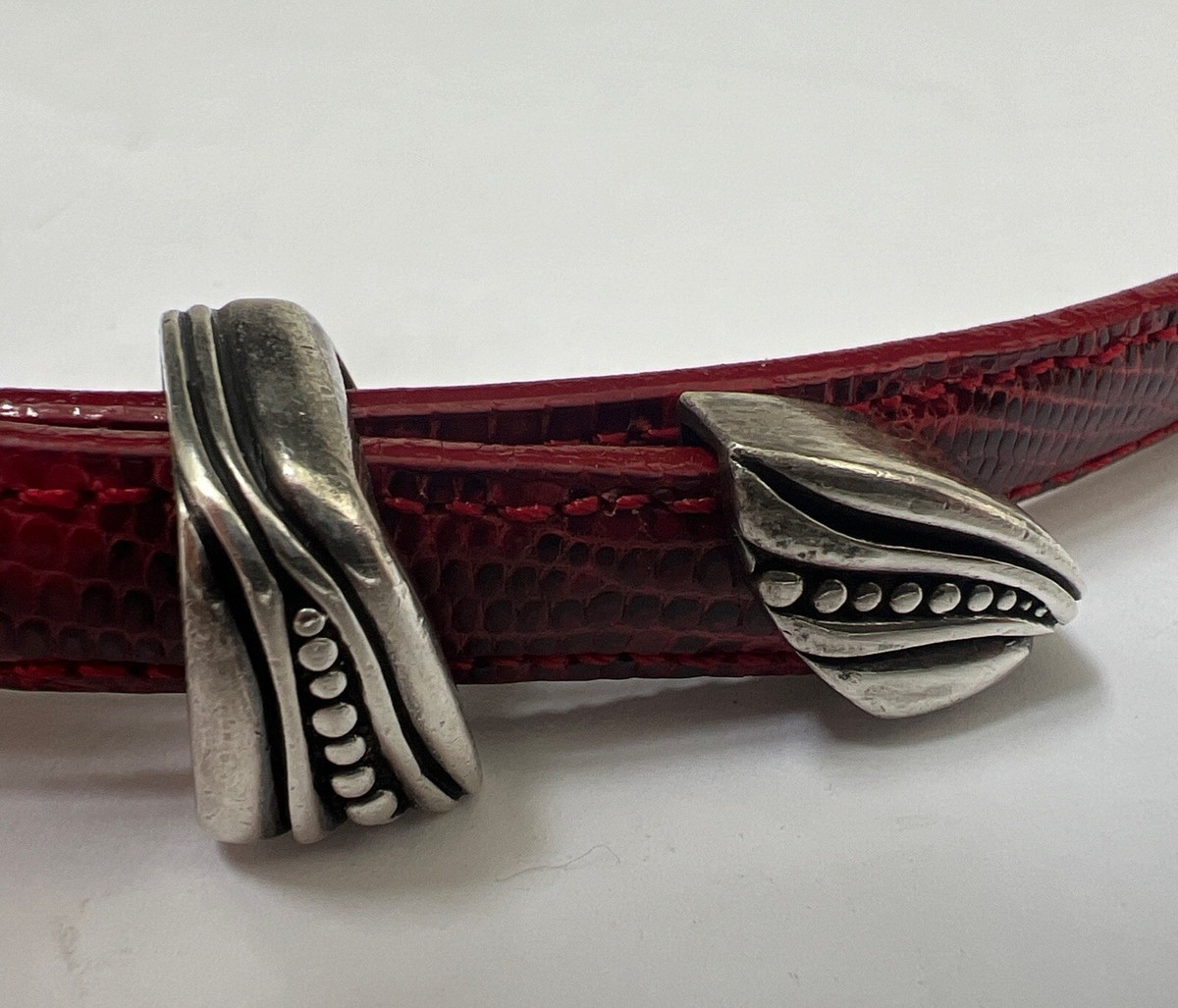 BARRY KIESELSTEIN 1981 Silver Buckle BELT Lizard Auth Kieselstein 1981 Silver Signature Buckle With Red  main image 3