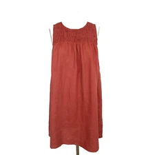 Cynthia Rowley Dress 100% Linen Brick Red Sleeveless Smocked Collar Size XS