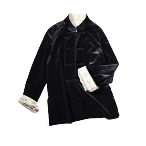 Lady Velvet Jacket Embroidered Tang Suit Blouse Retro Ethnic Cheongsam Coat Tops - Picture 6 of 14