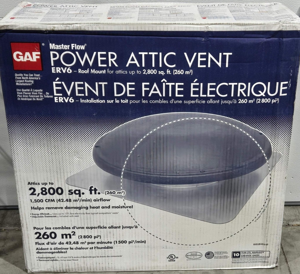 GAF Master Flow 1500 CFM Power Roof Mount Attic Fan ERV6SMWW Weathered Wood  Shin