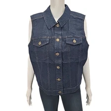 Denim Co Womens Button Front Stretch Denim Cropped Vest Large Size Blue Jacket