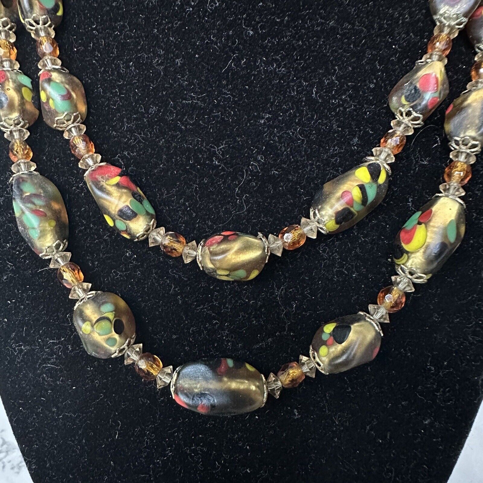 Vintage Signed Hobe Amber Art Glass Crystal Bead … - image 16