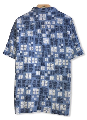 Nat Nast Men's Sz XXL Blue/White Silk/Cotton Geometric Button Front Pocket Shirt - Picture 3 of 5