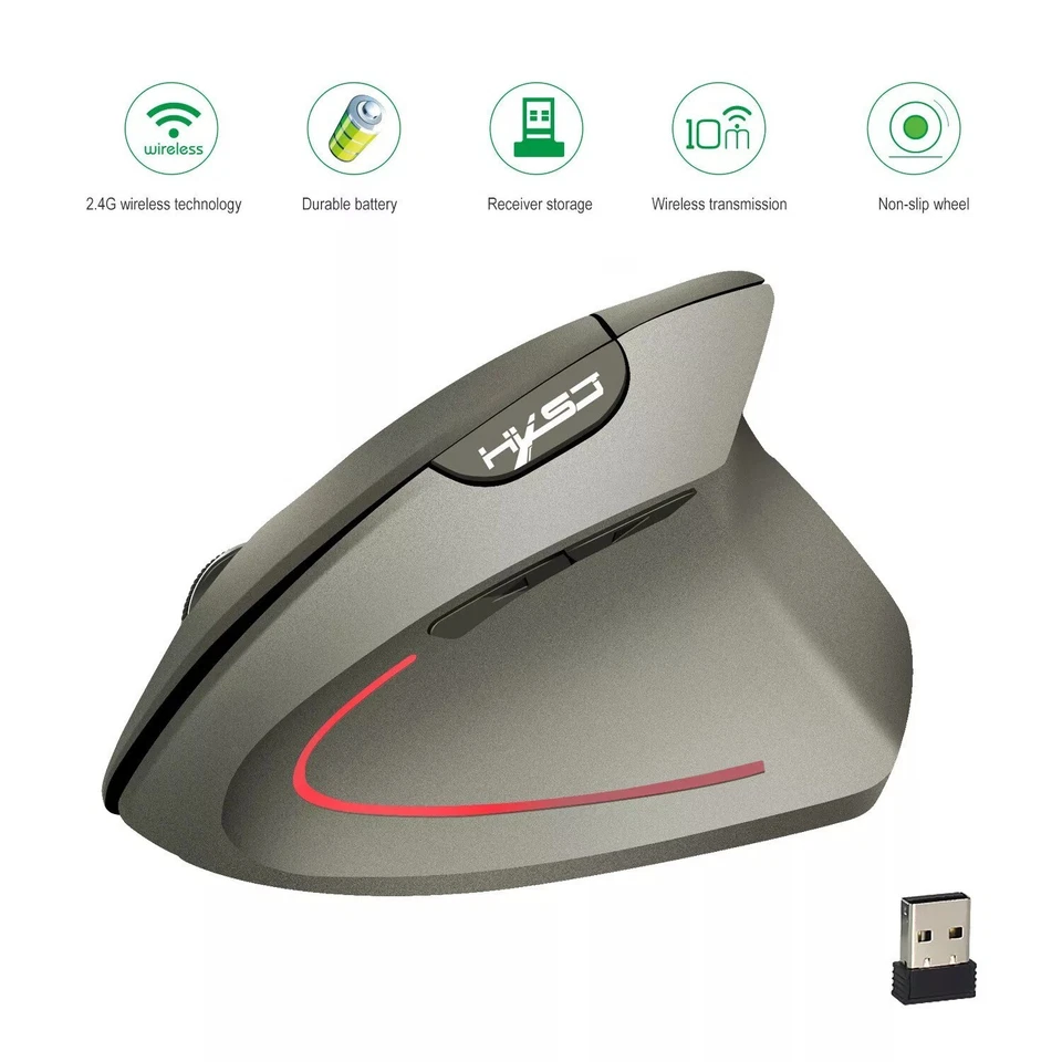 2.4G Rechargeable USB Wireless Vertical Mice Ergonomic Gaming Mouse 2400DPI - Image 2 of 4