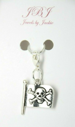 Pirate Flag Charm Clip On Lobster Claw Clasp, Side Slider Charms