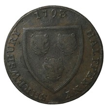 1793 Great Britain Shropshire Shrewsbury Bishop Halfpenny Conder Token D&H-23