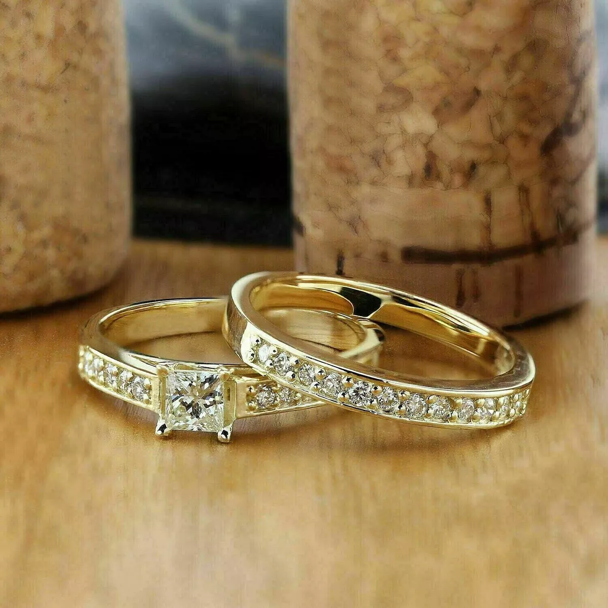 Wedding ring set 14k yellow gold deals
