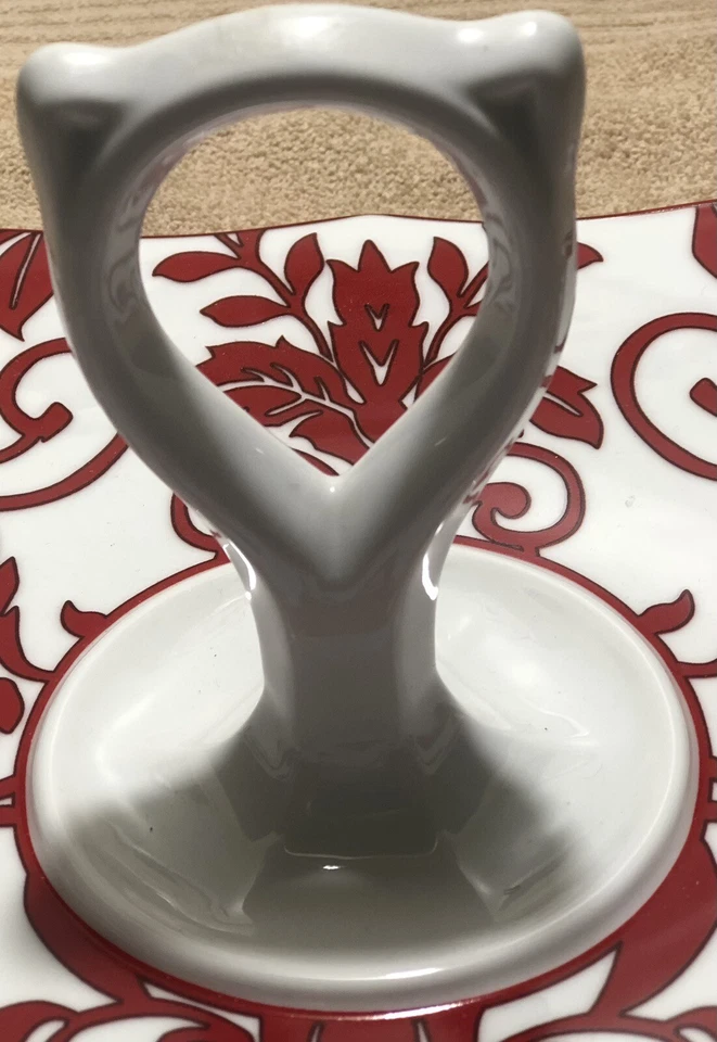 Rosanna Serving Dish Tray Platter Red & White Floral Handled Relish Holidays EUC - Image 3 of 4